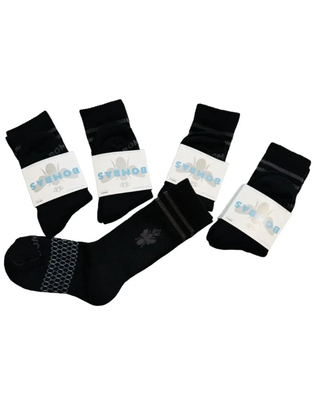 Bombas‎ Crew socks size small black honeycomb arch support stay up antimicrobial